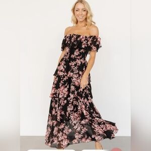 Baltic Born Floral Strapless Dress in Black and Pink